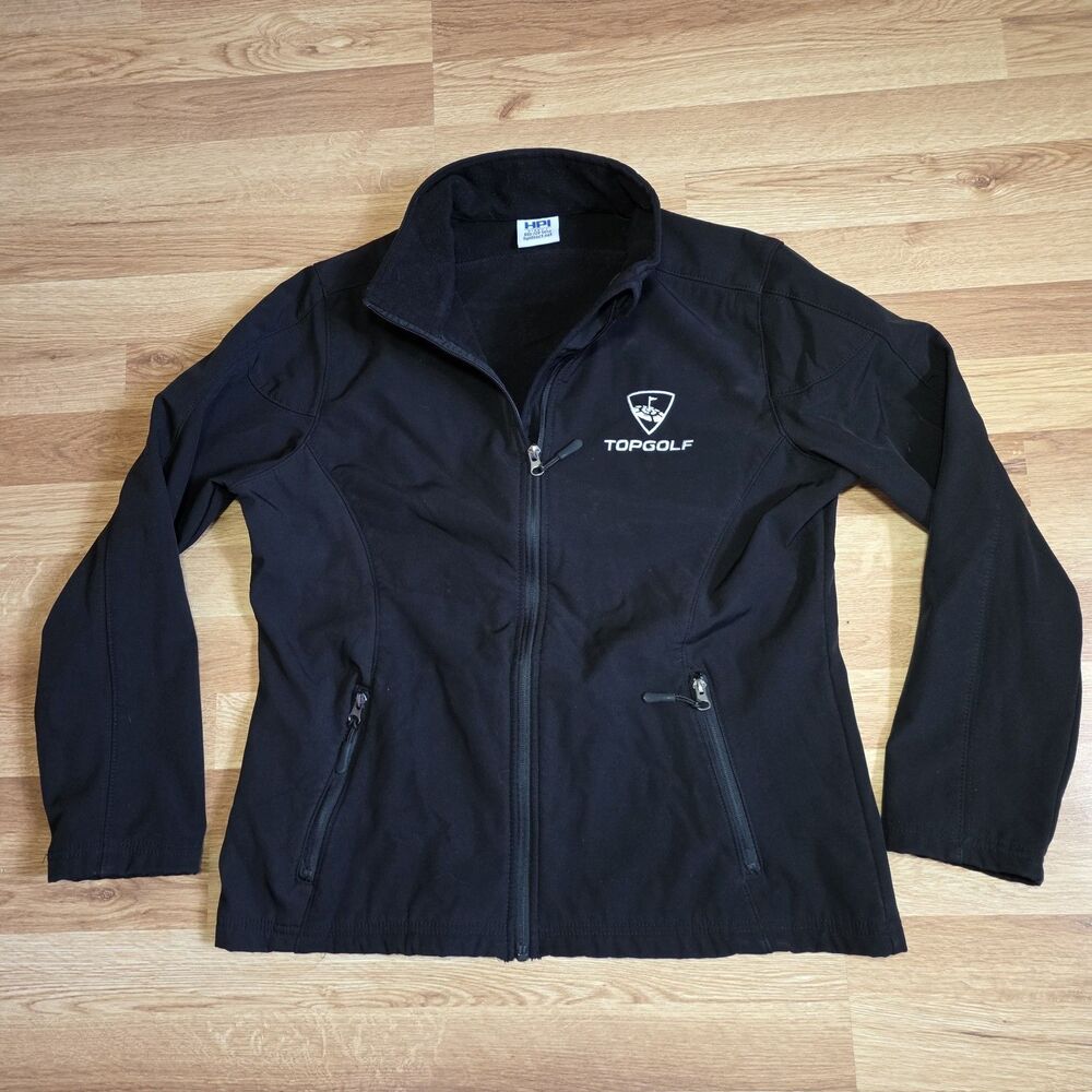 Top Golf Womens Jacket Size Large Softshell Full Zip Black Fleece Lined TopGolf